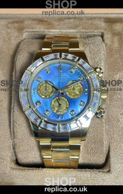 Rolex Daytona 116568 Yellow Gold Blue Pearl Dial Super Clone Watch 