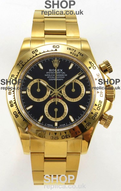 Rolex Daytona 126508 Yellow Gold Black Dial FREE SPRUNG MVMT Super Clone Watch 