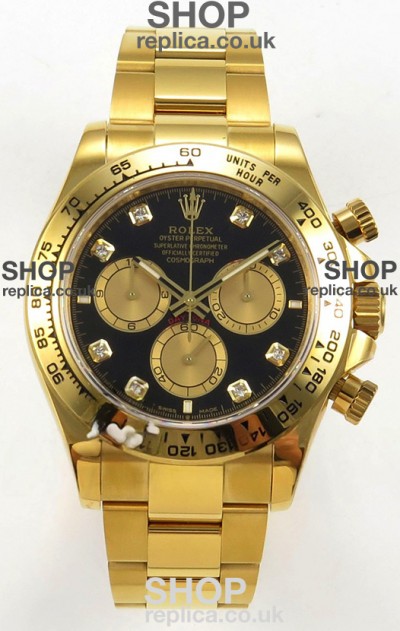 Rolex Daytona 126508 Yellow Gold Black Dial FREE SPRUNG MVMT Super Clone Watch 