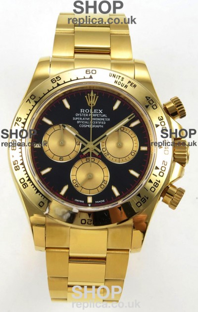 Rolex Daytona 126508 Yellow Gold Black Dial FREE SPRUNG MVMT Super Clone Watch 