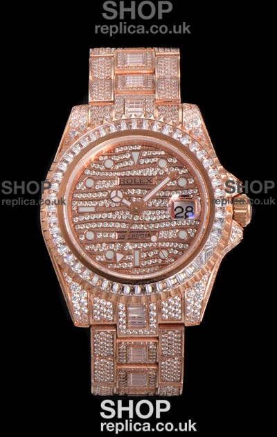 Rolex GMT Masters II Iced Out Dial/Casing Rose Gold Super Clone Watch