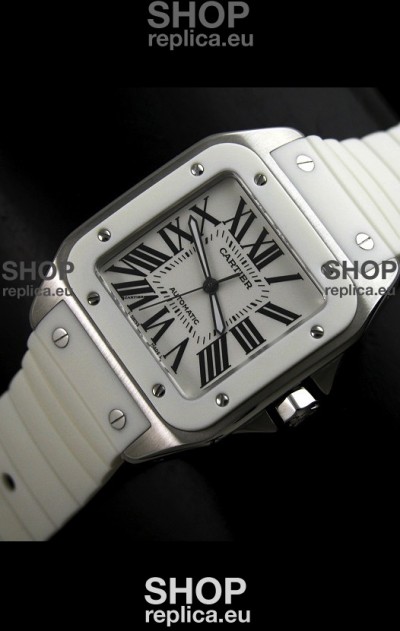 Cartier Santos Swiss Replica Automatic Watch in White Dial
