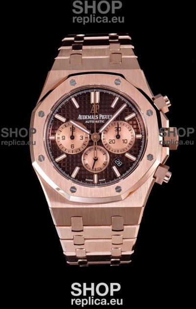 Audemars Piguet Royal Oak Chronograph Watch in Pink Gold Case Brown Dial