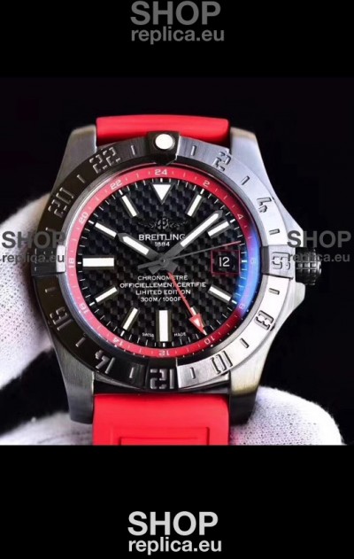 Breitling Chronometre GMT Carbon Dial Swiss Watch with Rubber Strap 1:1 Mirror Replica