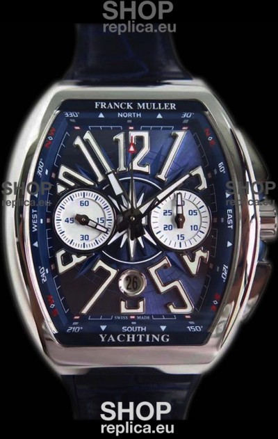 Franck Muller Vanguard Chronograph 904L Steel Blue Dial Swiss Watch 