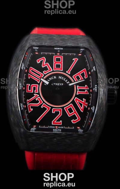 Franck Muller Vanguard Carbon Casing Red Indexes Swiss Watch