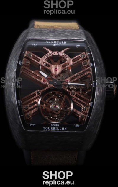 Franck Muller Vanguard Skeleton Tourbillon Black Carbon Swiss Replica Watch