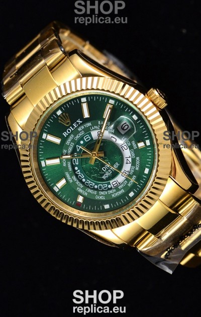 Rolex SkyDweller Swiss Watch in 18K Yellow Gold Case - DIW Edition Green Dial 