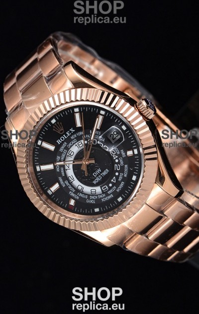 Rolex SkyDweller Swiss Watch in 18K Rose Gold Case - DIW Edition Black Dial 