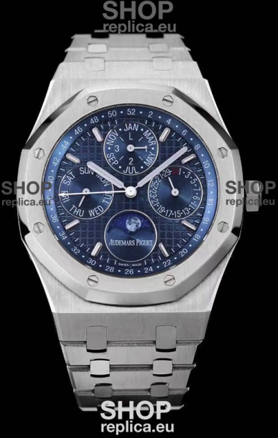 Audemars Piguet Royal Oak Perpetual Calendar Swiss Replica Steel Casing Watch in Steel Blue Dial