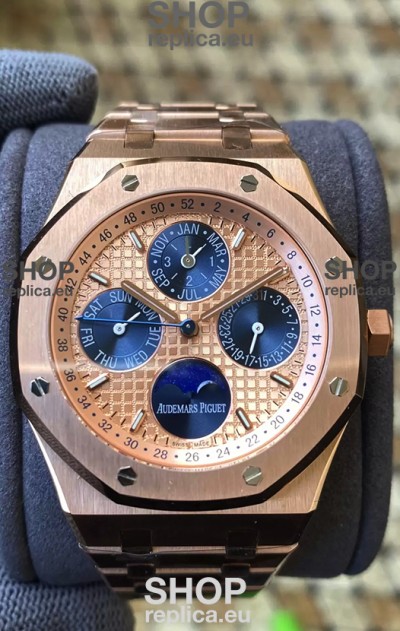 Audemars Piguet Royal Oak Perpetual Calendar Swiss Replica 904L Steel in Rose Gold Casing