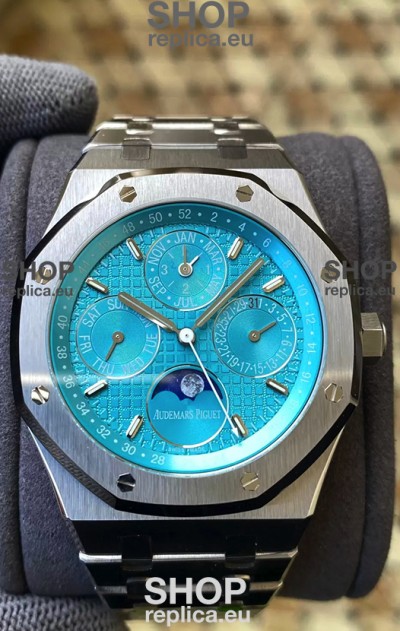 Audemars Piguet Royal Oak Perpetual Calendar Swiss Replica 904L Steel in Cyan Blue Dial
