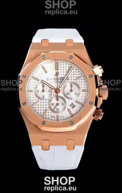 Audemars Piguet Royal Oak Chronograph White Dial Rose Gold on 904L Steel - 1:1 Mirror Replica