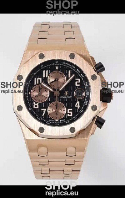 Audemars Piguet Royal Oak Offshore Black Dial Chronograph 1:1 Mirror Replica Watch - Rose Gold 