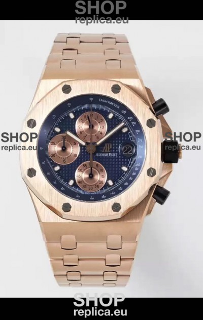 Audemars Piguet Royal Oak Offshore Blue Dial Chronograph 1:1 Mirror Replica Watch - Rose Gold 