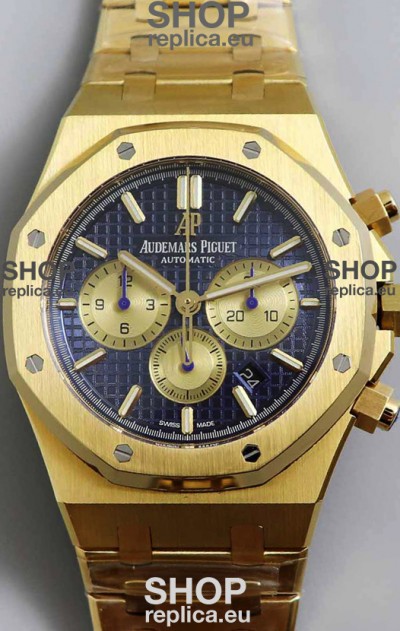 Audemars Piguet Royal Oak Chronograph Yellow Gold Blue Dial Steel Strap Swiss Replica Watch