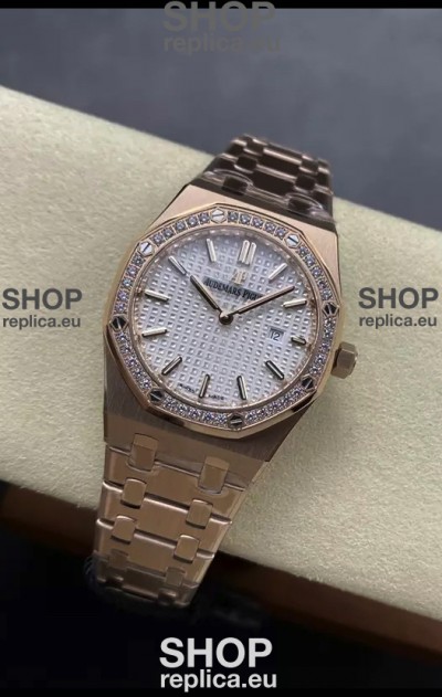 Audemars Piguet Royal Oak 33MM 904L Rose Gold White Dial 1:1 Mirror Replica Watch