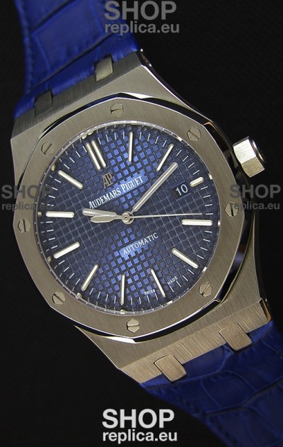 Audemars Piguet Royal Oak 41MM Blue Dial Leather Strap - 1:1 Mirror Ultimate Edition