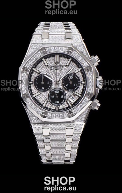 Audemars Piguet Royal Oak Chronograph 41MM Swiss Quartz Watch with Diamonds Embedded Casing in Steel Casing