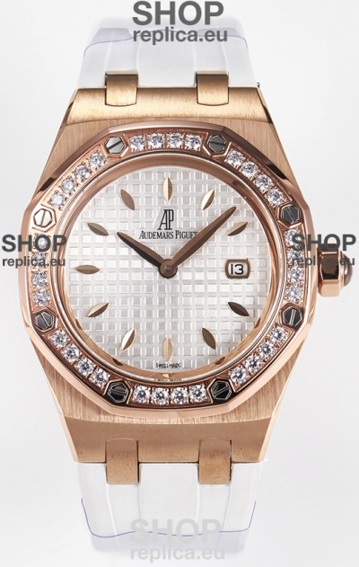 Audemars Piguet Royal Oak 33MM Rose Gold Quartz Rose Gold White Dial Swiss Replica Watch