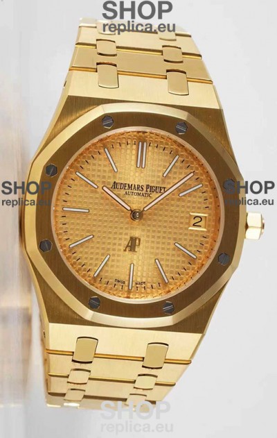 Audemars Piguet Royal Jumbo Oak Extra Thin Swiss Replica Yellow Gold - 1:1 Mirror Replica Watch Gold Dial