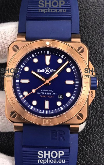Bell & Ross BR03-92 Diver Rose Gold Blue Dial Swiss Replica Watch 1:1 Mirror Replica