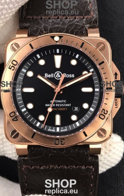 Bell & Ross BR03-92 Diver Rose Gold Black Dial Swiss Replica Watch 1:1 Mirror Replica