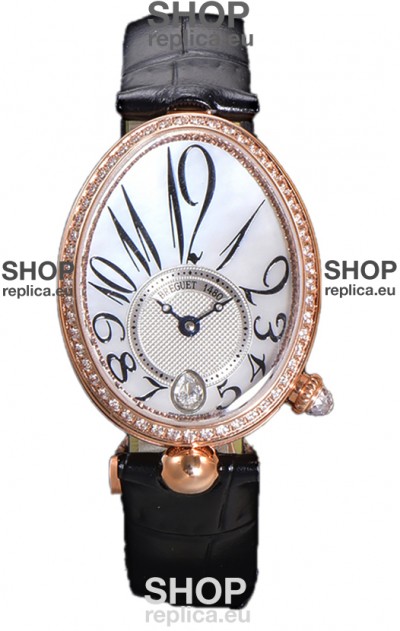 Breguet Reine De Naples Ladies Rose Gold Black Leather Swiss 1:1 Edition Replica Watch