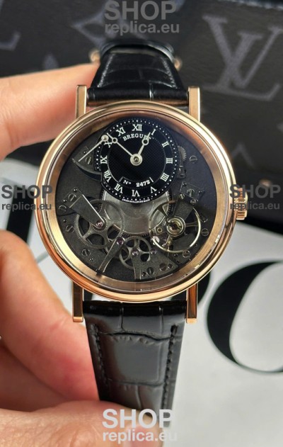 Breguet Tradition 7057BR/R9/9W6 Rose Gold Casing Single Tourbillon Swiss Replica Black Strap Watch