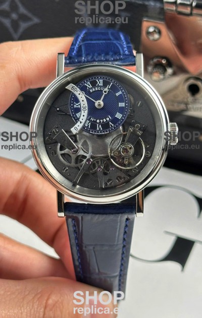 Breguet Tradition 7057BR/R9/9W6 Steel Casing Single Tourbillon Swiss Replica Blue Strap Watch