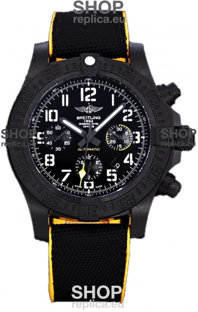 Breitling Avenger Hurricane Chronograph Black Dial Yellow Rimmed Nylon - DLC Coating Swiss Replica Watch