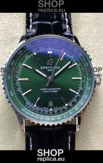 Breitling Navitimer 1 Automatic Swiss Replica Watch in Green Dial - Leather Strap