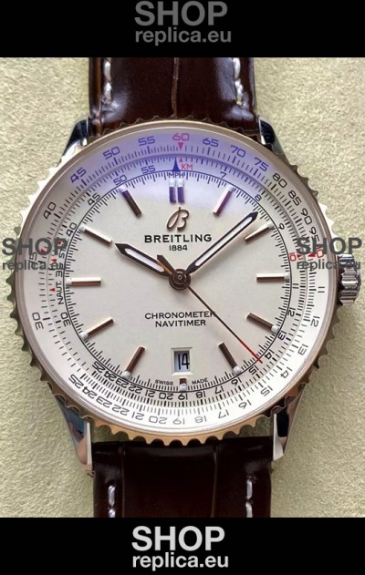 Breitling Navitimer 1 Automatic Swiss Replica Watch in White Dial Rose Gold Bezel