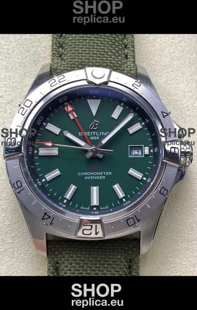 Breitling Avenger GMT Automatic 44 Swiss 1:1 Super Clone Replica Watch - Green Dial 