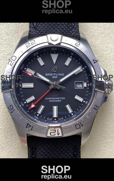 Breitling Avenger GMT Automatic 44 Swiss 1:1 Super Clone Replica Watch - Black Dial 
