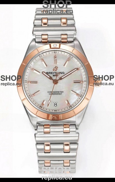 Breitling Chronomat 36MM 2 Tone Rose Gold Casing 1:1 Mirror Replica Watch Pearl Dial