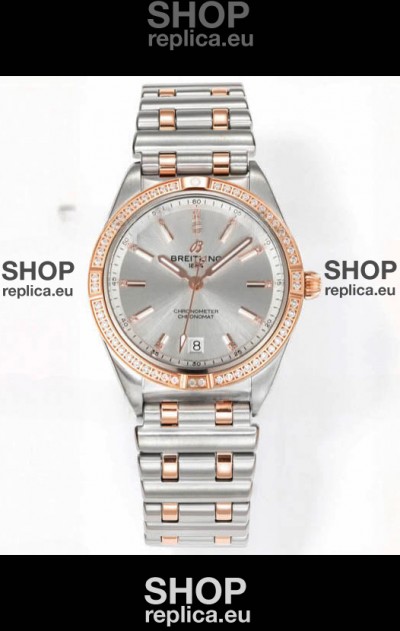 Breitling Chronomat 36MM 2 Tone Rose Gold Casing 1:1 Mirror Replica Watch Steel Dial