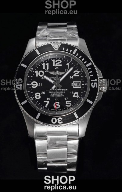 Breitling SuperOcean II 44mm 904L Steel Case 1:1 Mirror Replica Watch in Black Dial 