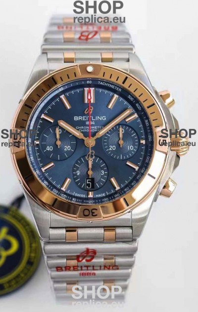 Breitling Chronomat B01 42 Edition Swiss 904L Steel 2 Tone Rose Gold with Blue Dial 1:1 Mirror Replica Watch
