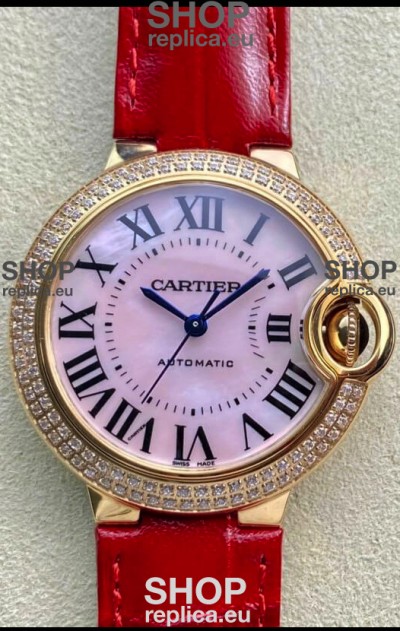 Ballon De Cartier Swiss Automatic 1:1 Mirror Quality 33MM in Rose Gold Pink Pearl Dial