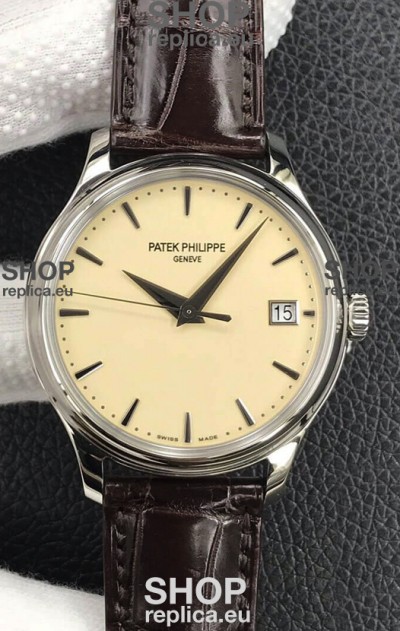 Patek Philippe Calatrava 5227G-001 Pale Yellow Dial 1:1 Mirror Swiss Replica Steel Casing