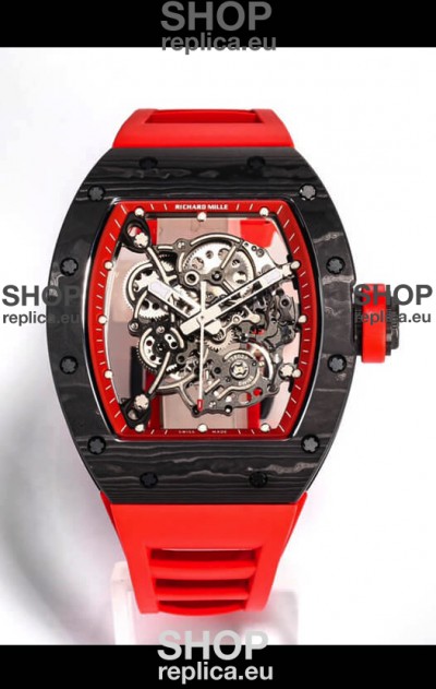 Richard Mille RM055 Black Carbon Casing 1:1 Mirror Replica Watch in Red Strap