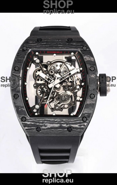 Richard Mille RM055 Black Carbon Casing 1:1 Mirror Replica Watch in Black Strap