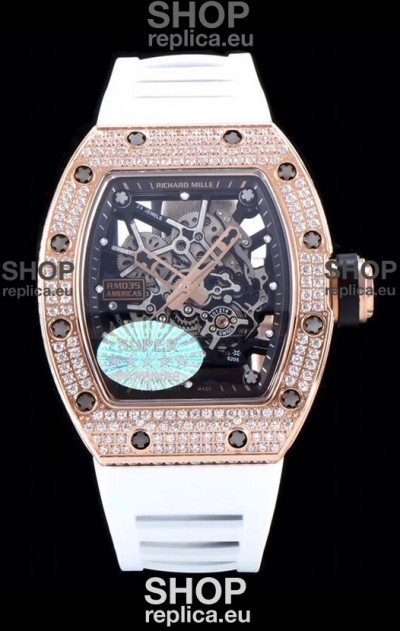 Richard Mille RM035 AMERICAS 18K Rose Gold Replica Watch in White Strap