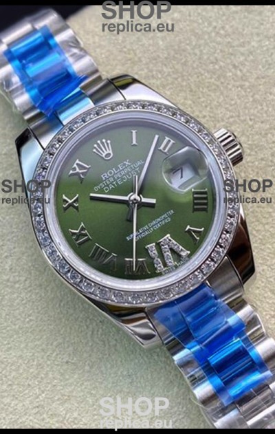 Rolex Datejust 28MM Swiss Replica in 904L Steel in Green Dial - 1:1 Mirror Replica