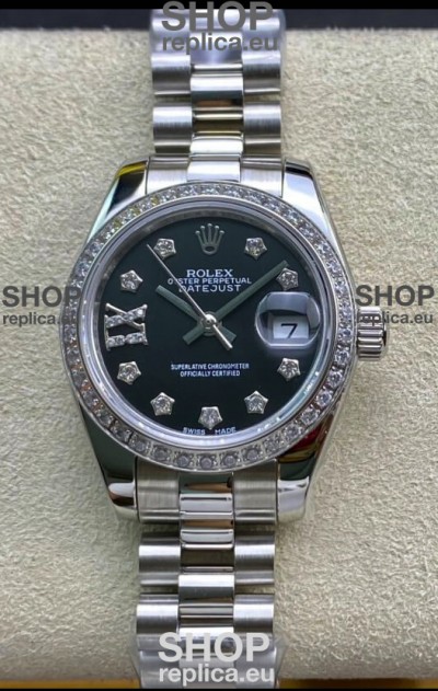 Rolex Datejust 28MM Swiss Replica in 904L Steel in Black Dial - 1:1 Mirror Replica