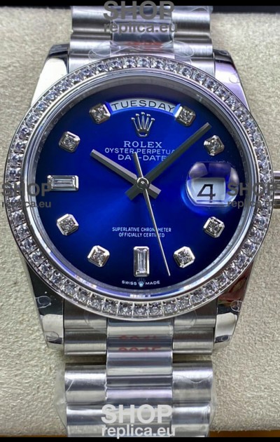 Rolex Day Date 36MM M128239-0023 904L Steel in Blue Dial 1:1 Mirror Replica