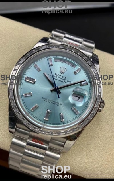 Rolex Day Date M228396TBR-0002 904L Steel 40MM - Ice Blue Dial 1:1 Mirror Replica