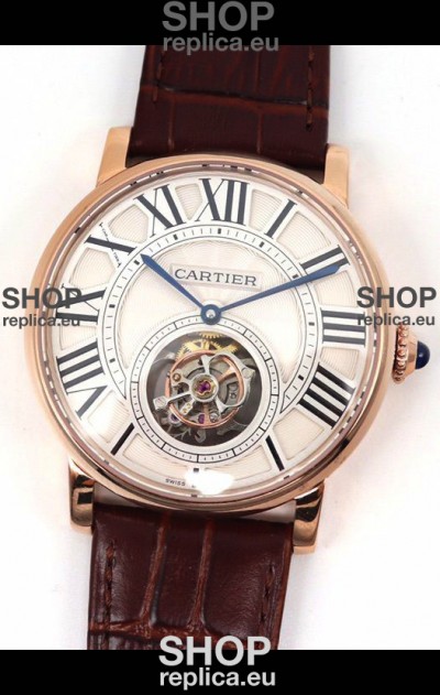 Rotonde De Cartier Flying Tourbillon Swiss Replica Watch in Rose Gold Casing