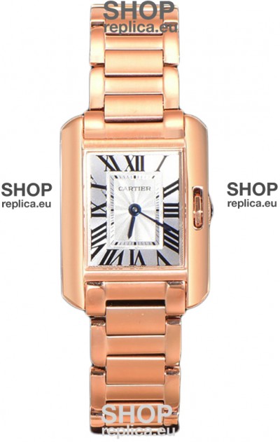 Cartier Tank Anglaise Rose Gold Watch in Steel Strap Swiss Quartz Watch 30MM